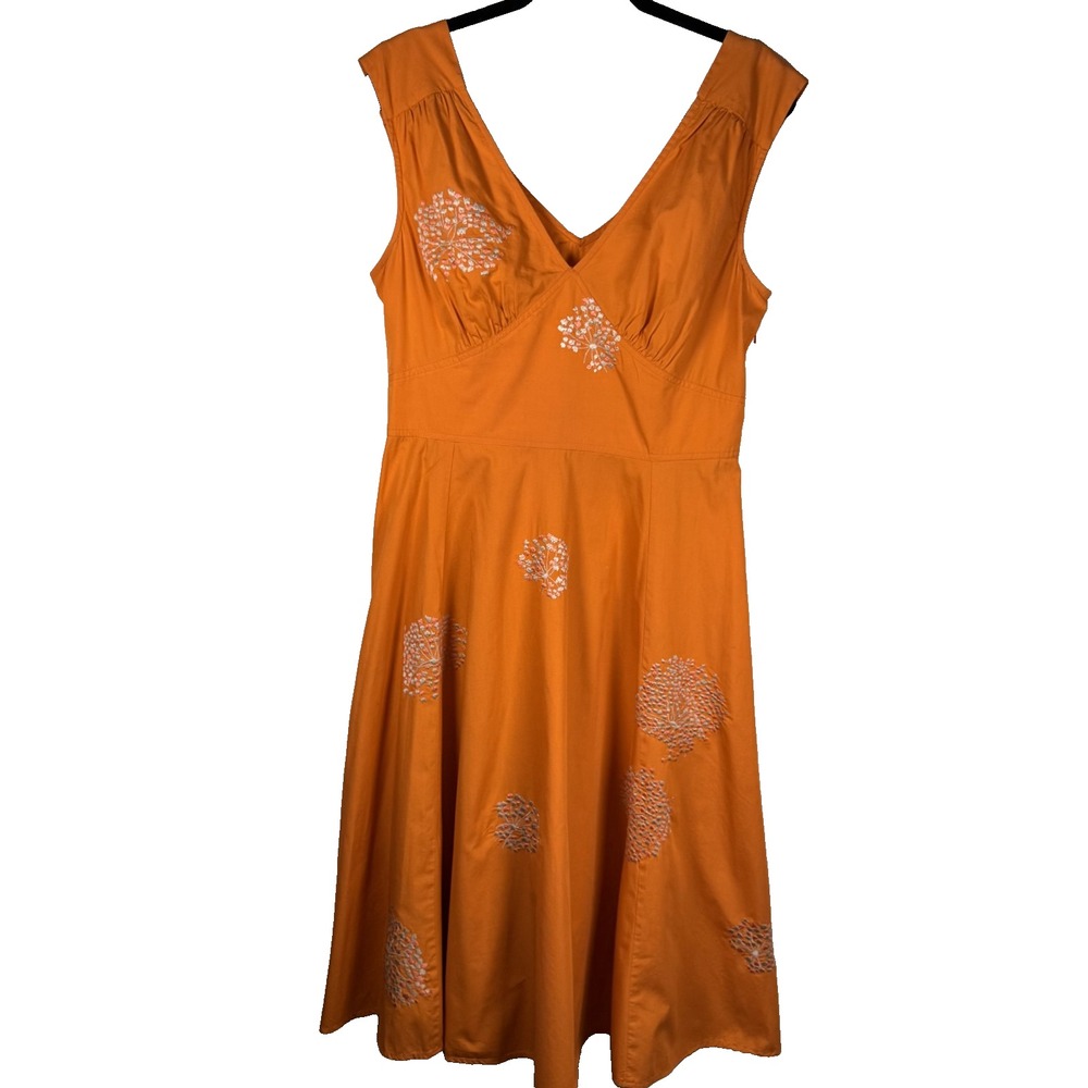 eShakti Orange Floral Dress Size 16 XL 100% Cotton Sleeveless Boho Fit and Flare